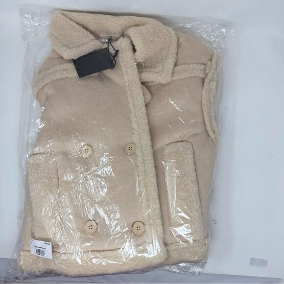 Area Stars Aurora Bomber Jacket Faux Suede Shearling Crop Boho Ivory Size M NEW - Picture 15 of 15